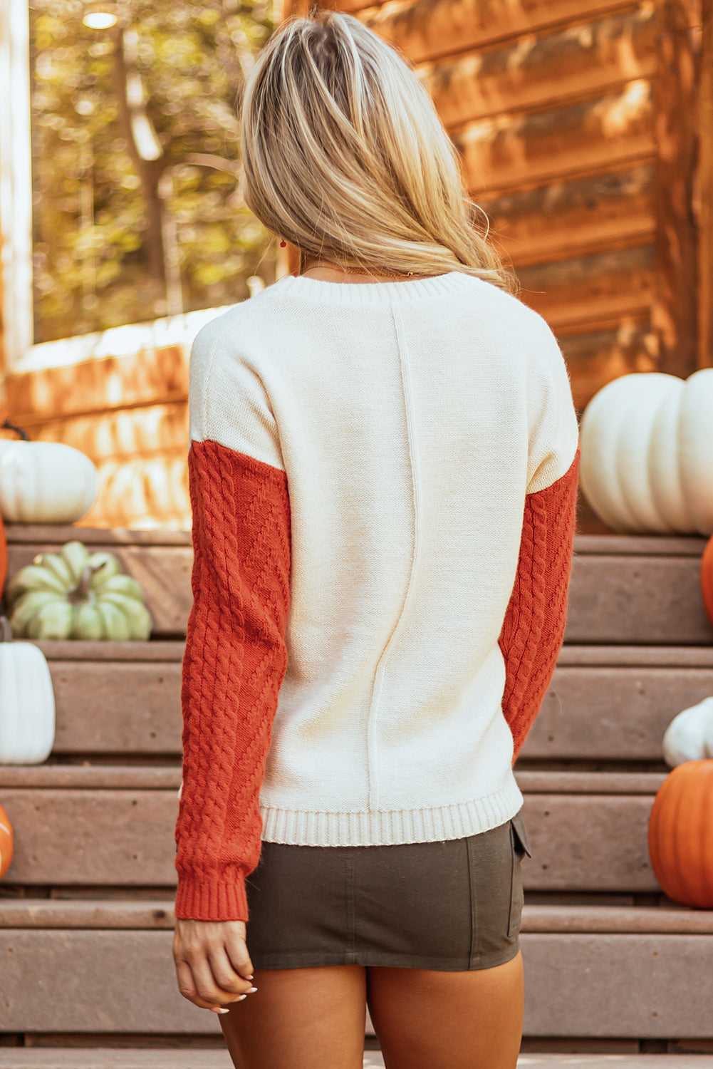Rose Tan Colourblock Patched Pocket Drop Shoulder Sweater eAura