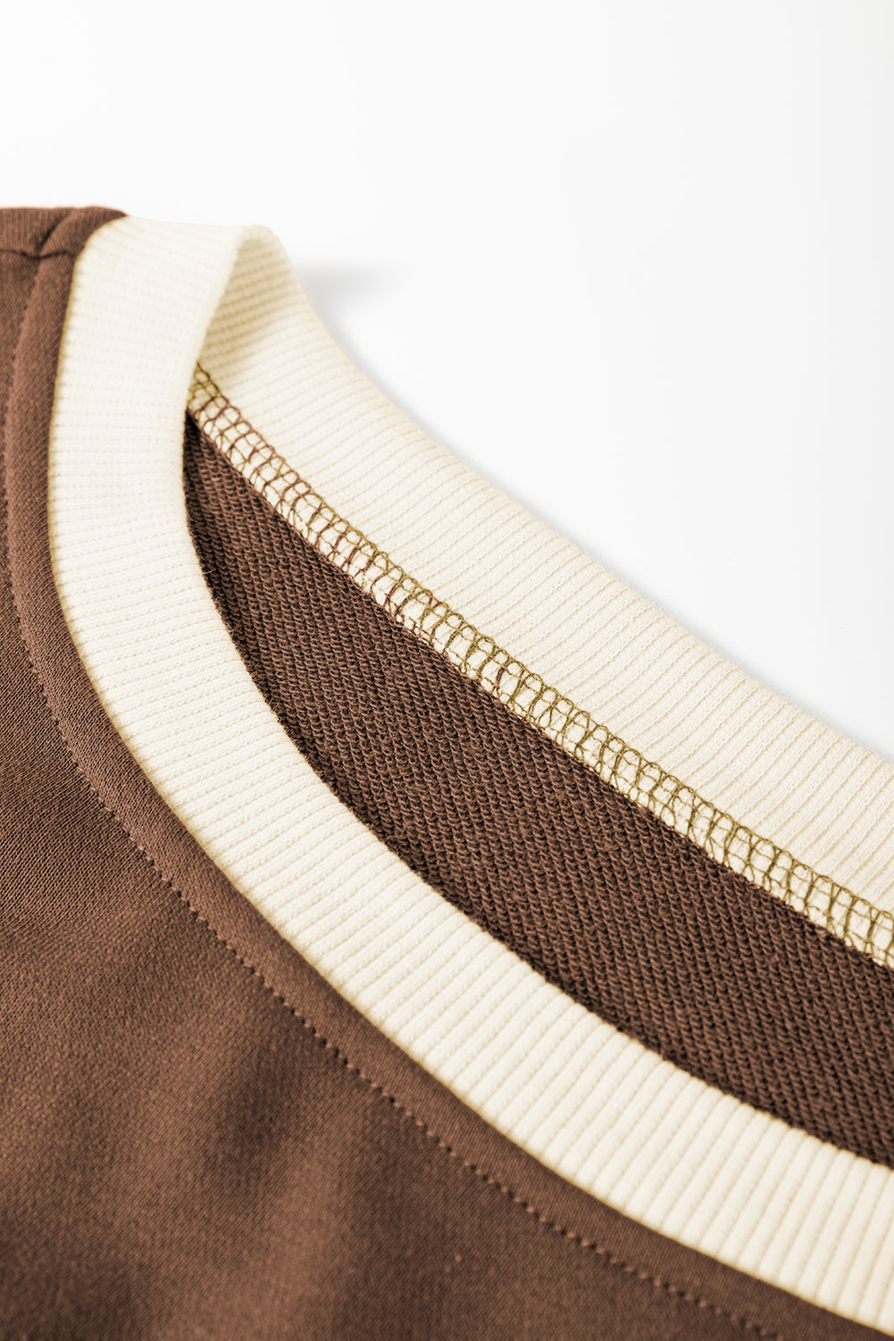 Coffee Colour Contrast Loose Pullover and Lace-up Waist Skort Set eAura