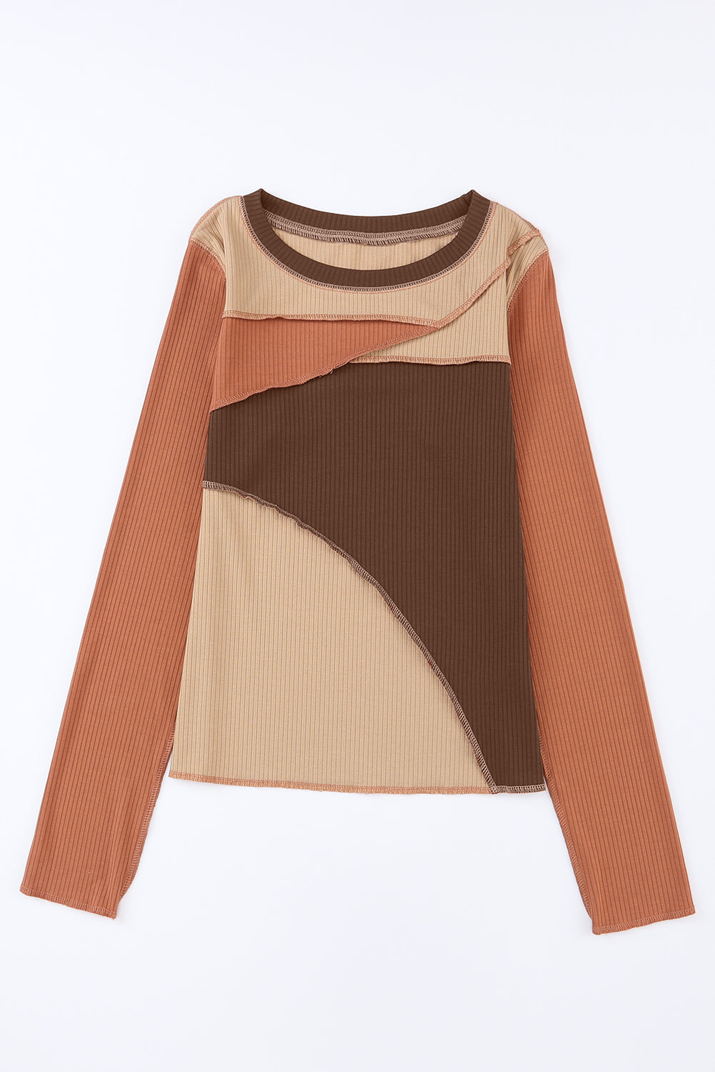 Exposed Seam Colour Block Rib Knit Top eAura