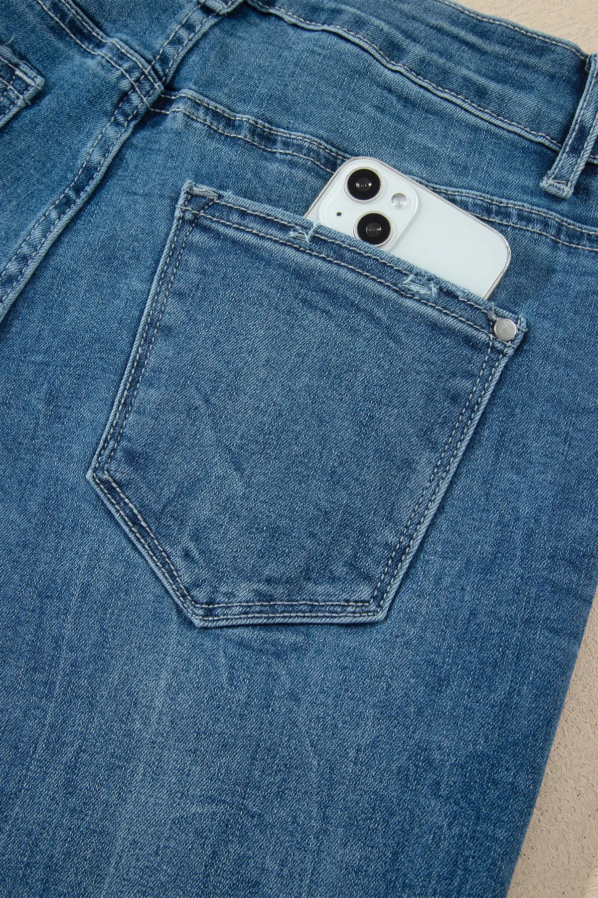 Ashleigh Blue High Waist Frayed Hem Flare Jeans – Dark Blue