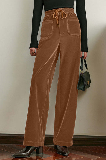 Straight Leg Drawstring Elastic High Waist Trousers - eAura