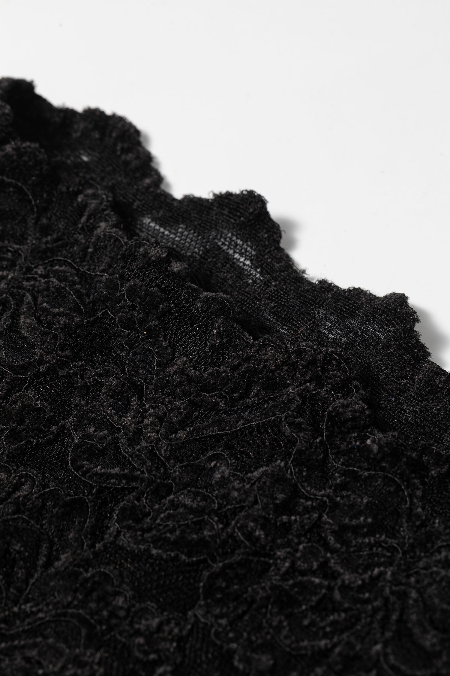 Elegant Stand Neck Lace Long Sleeve Top – Black