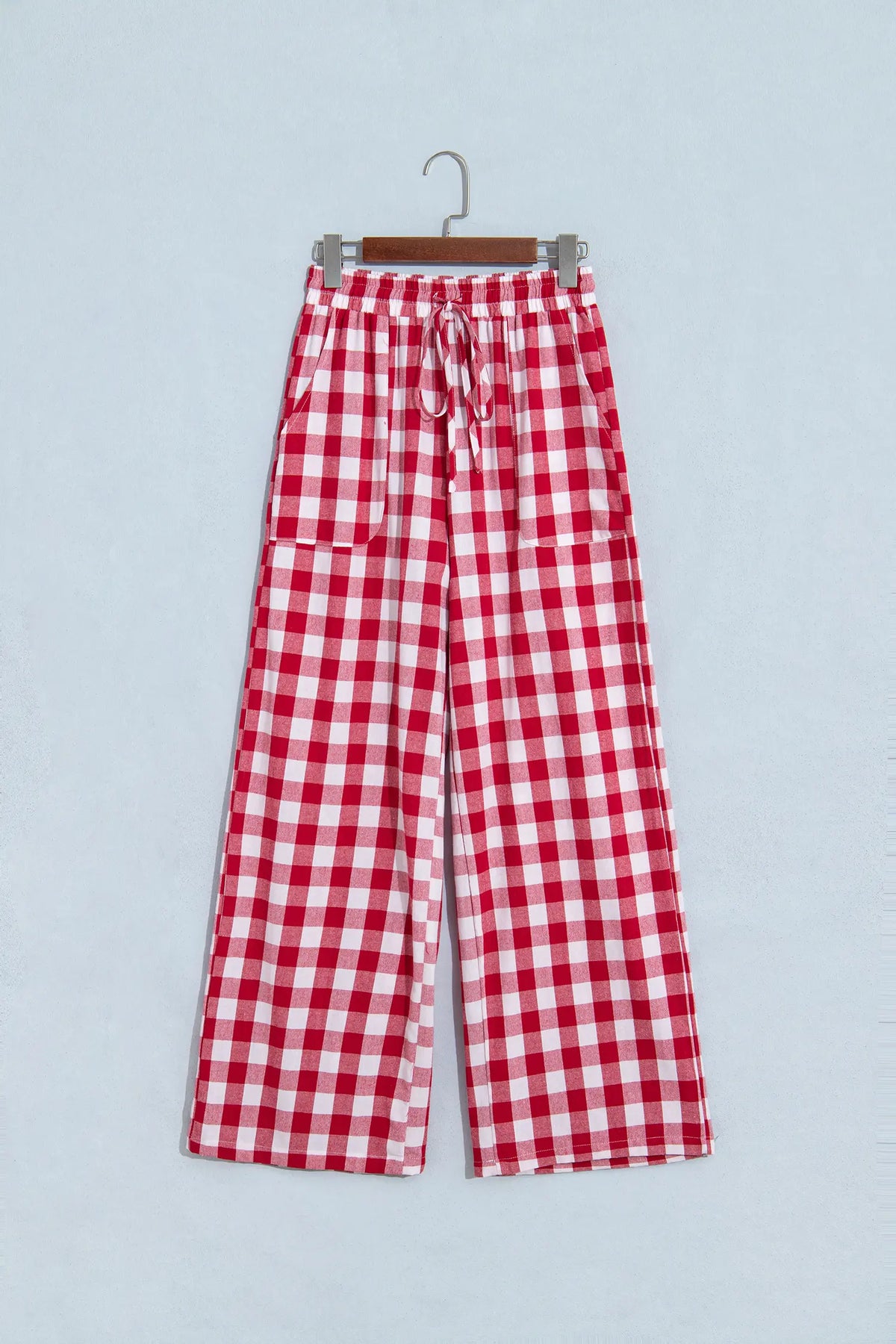 Tie Elastic Waist Shift Pants — Gingham Plaid