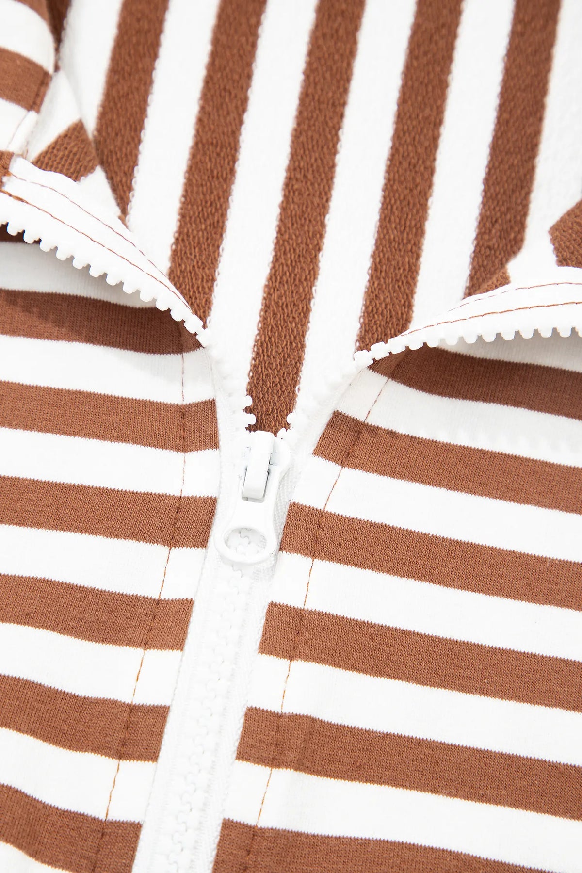 Colour Block Patchwork Quarter Zip Pullover Sporty Shorts Set – Brown Stripe