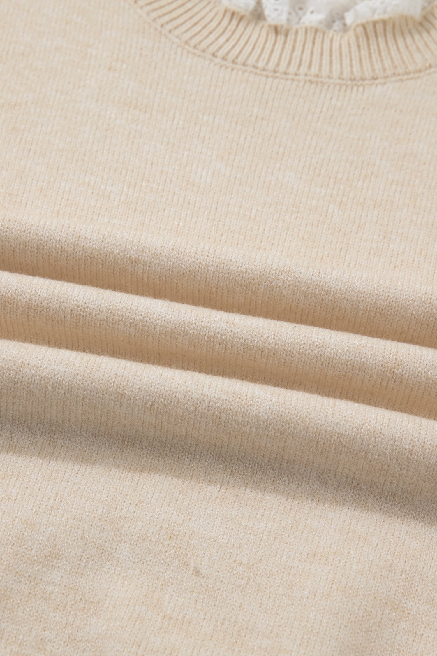 Lace Trim Sweater Patchwork Buttoned Cuffs Loose Sweater - eAura