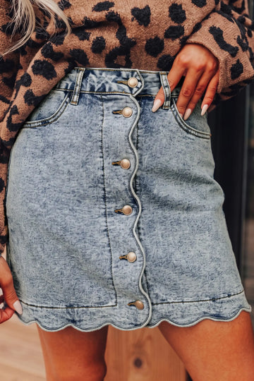 Myosotis Scalloped Detail Button Front Short Denim Skirt