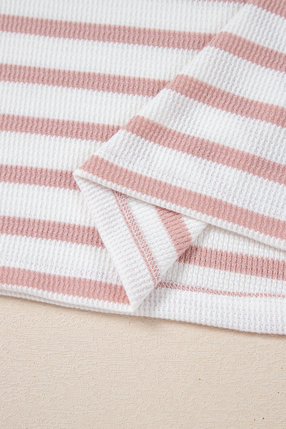 Pink Stripe Waffle Knit Pocketed Half Sleeve Plus Size T Shirt BB Fashion Outlet