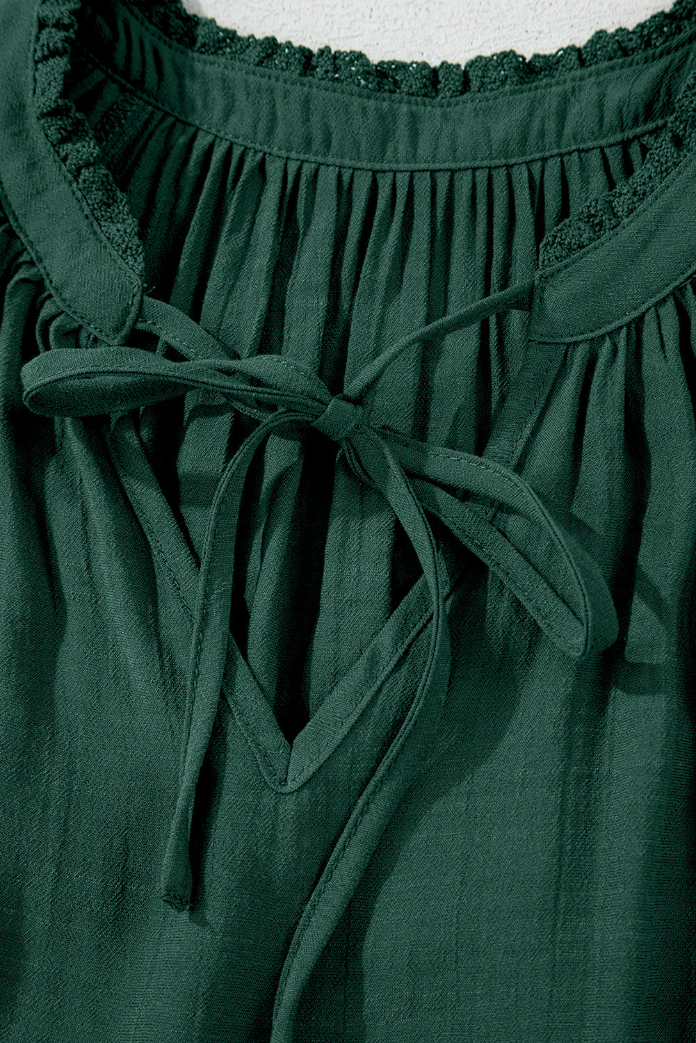 Green Bay Eyelet Embroidered Sleeve Tie V Neck Blouse eAura