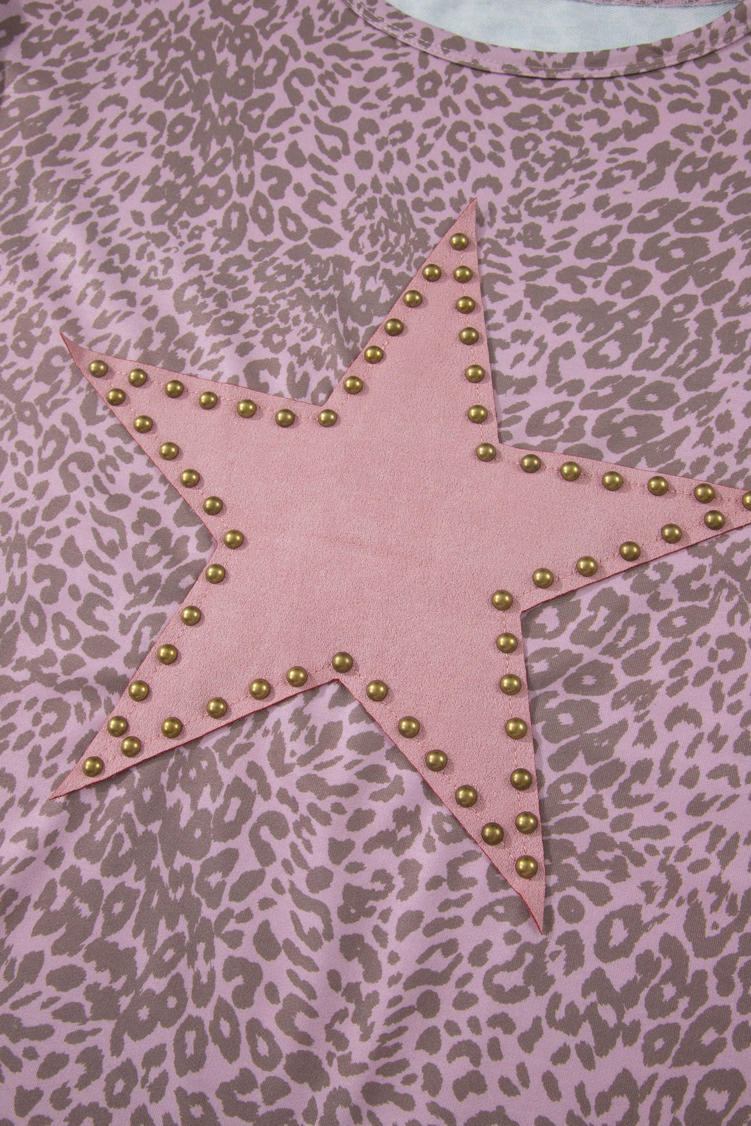 Leopard Print Studded Star Patch Loose Tee – Khaki & Pink
