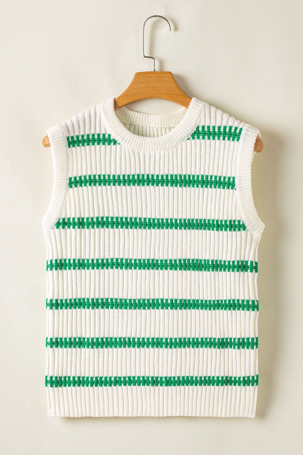 Bright Green Striped Round Neck Casual Sweater Vest eAura