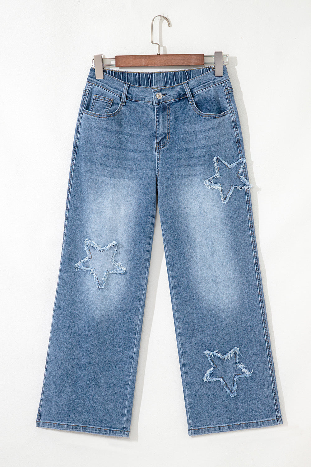 Stone Blue Star Patchwork Cropped Wide Leg High Waist Jeans eAura