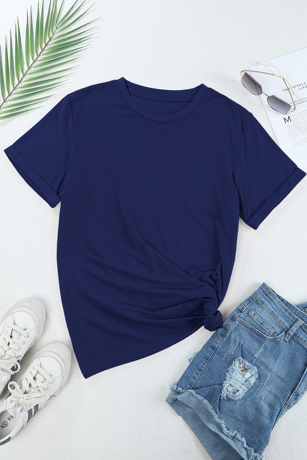 Casual Plain Crew Neck Tee T-Shirt