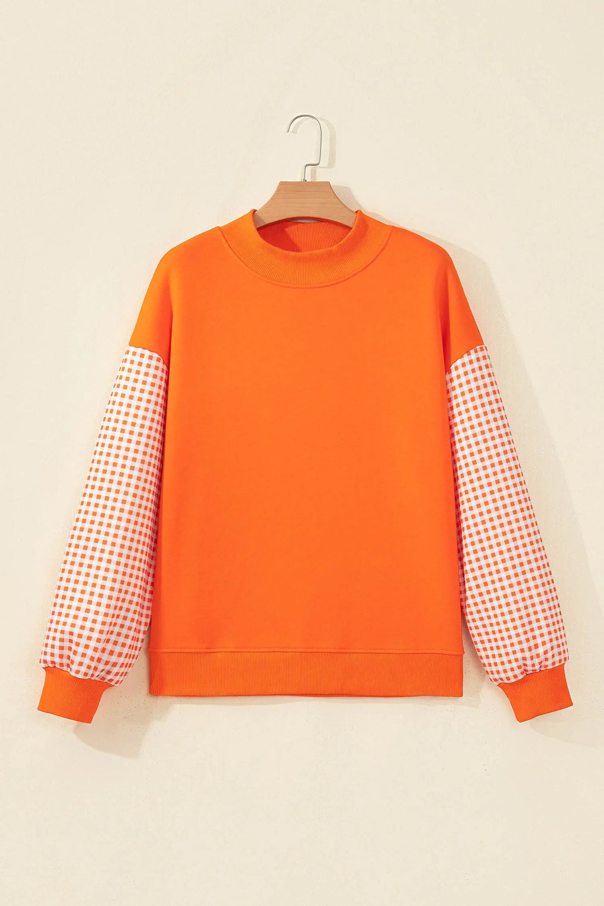 Plaid Sleeve Colourblock Loose Tunic Sweatshirt – Fiery Red