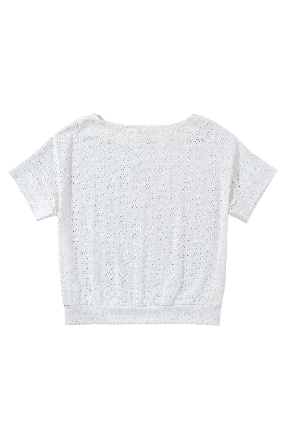 White Eyelet Pattern Boat Neck Casual Tee eAura