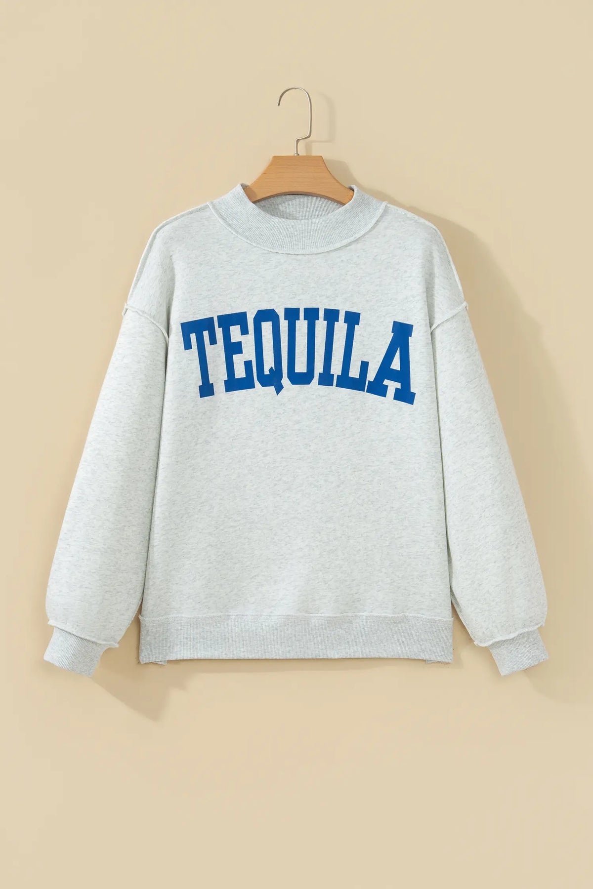Light Grey TEQUILA/HUNGOVER Reversible Print Mock Neck Oversized Sweatshirt