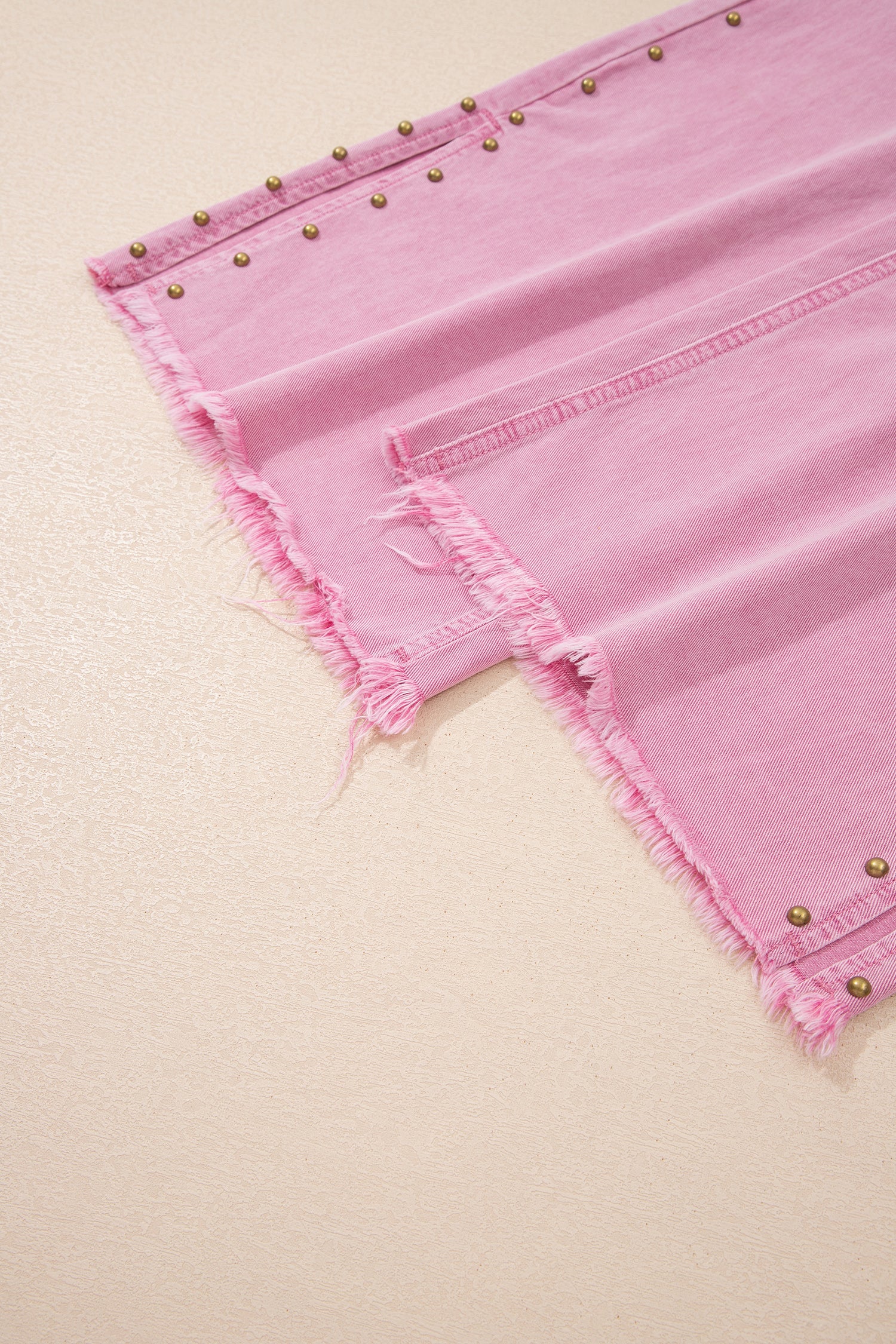 High Waist Rivet Side Detail Wide Leg Split Jeans – Pink