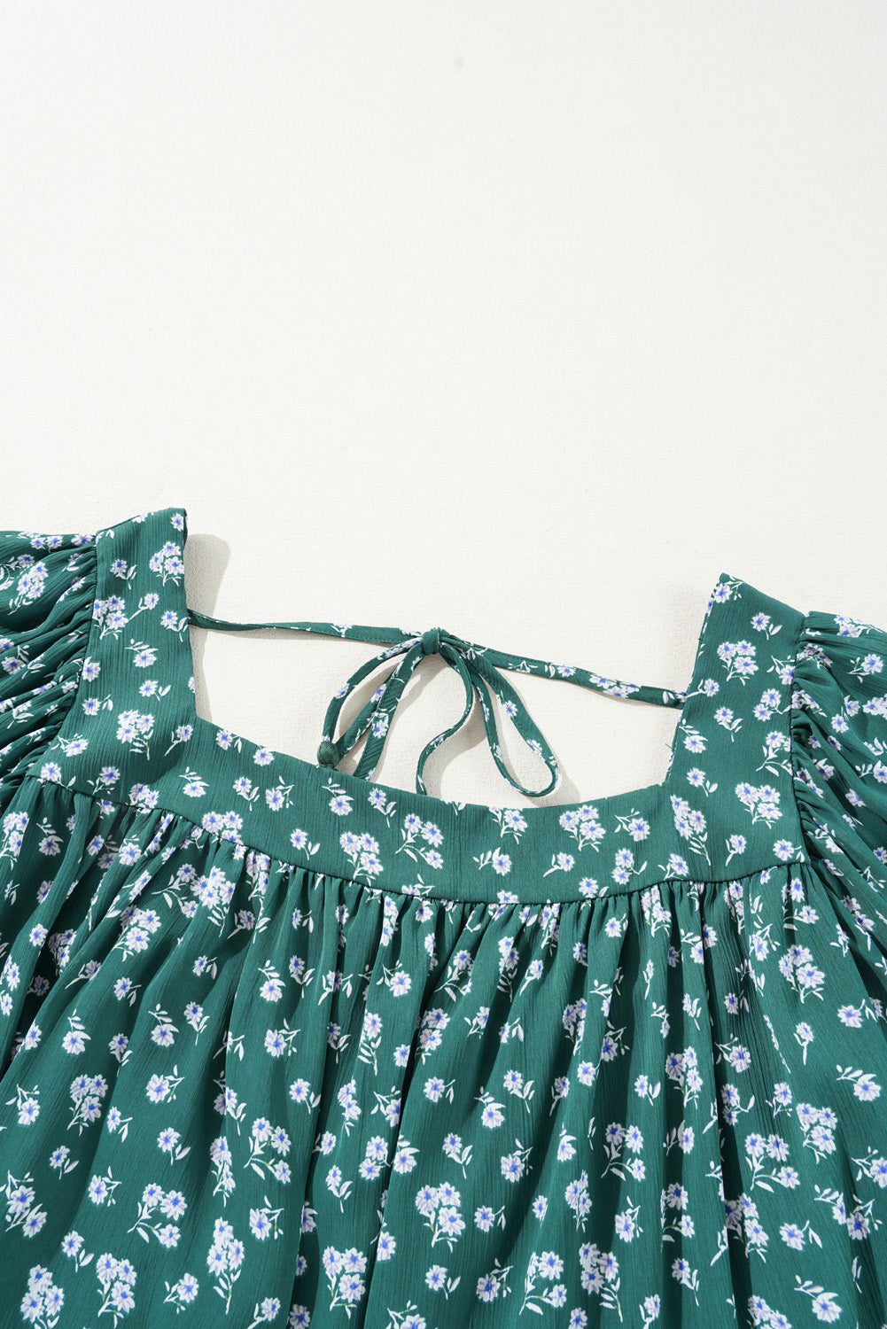 Green Floral Print Square Neck Ruffled Trim Plus Size Blouse BB Fashion Outlet
