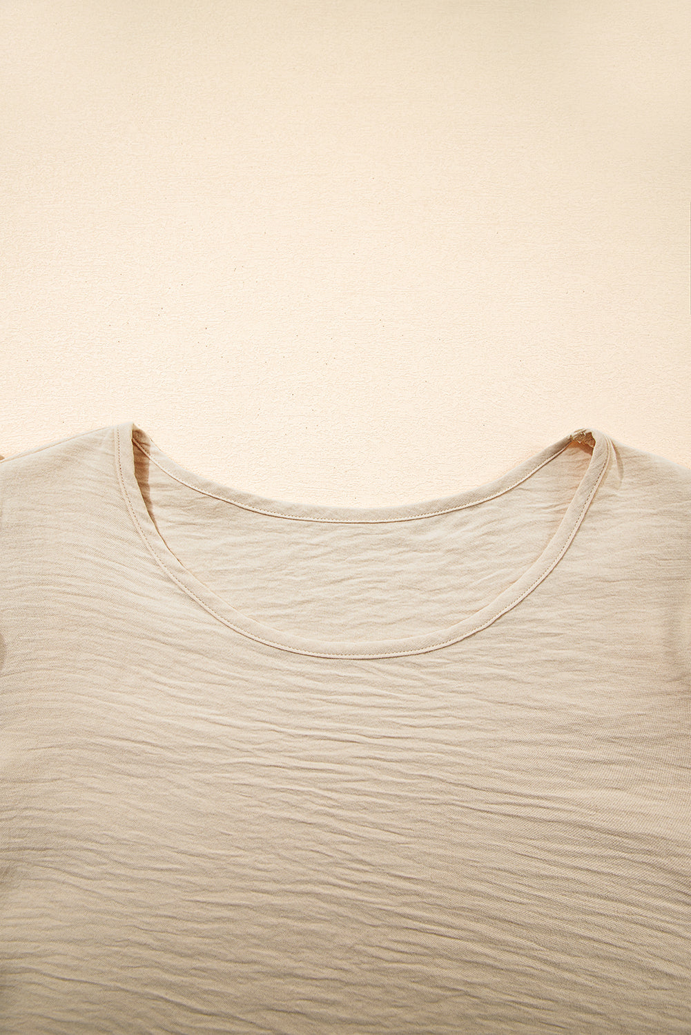 Beige Solid Colour Ruffled Short Sleeve Casual Blouse eAura