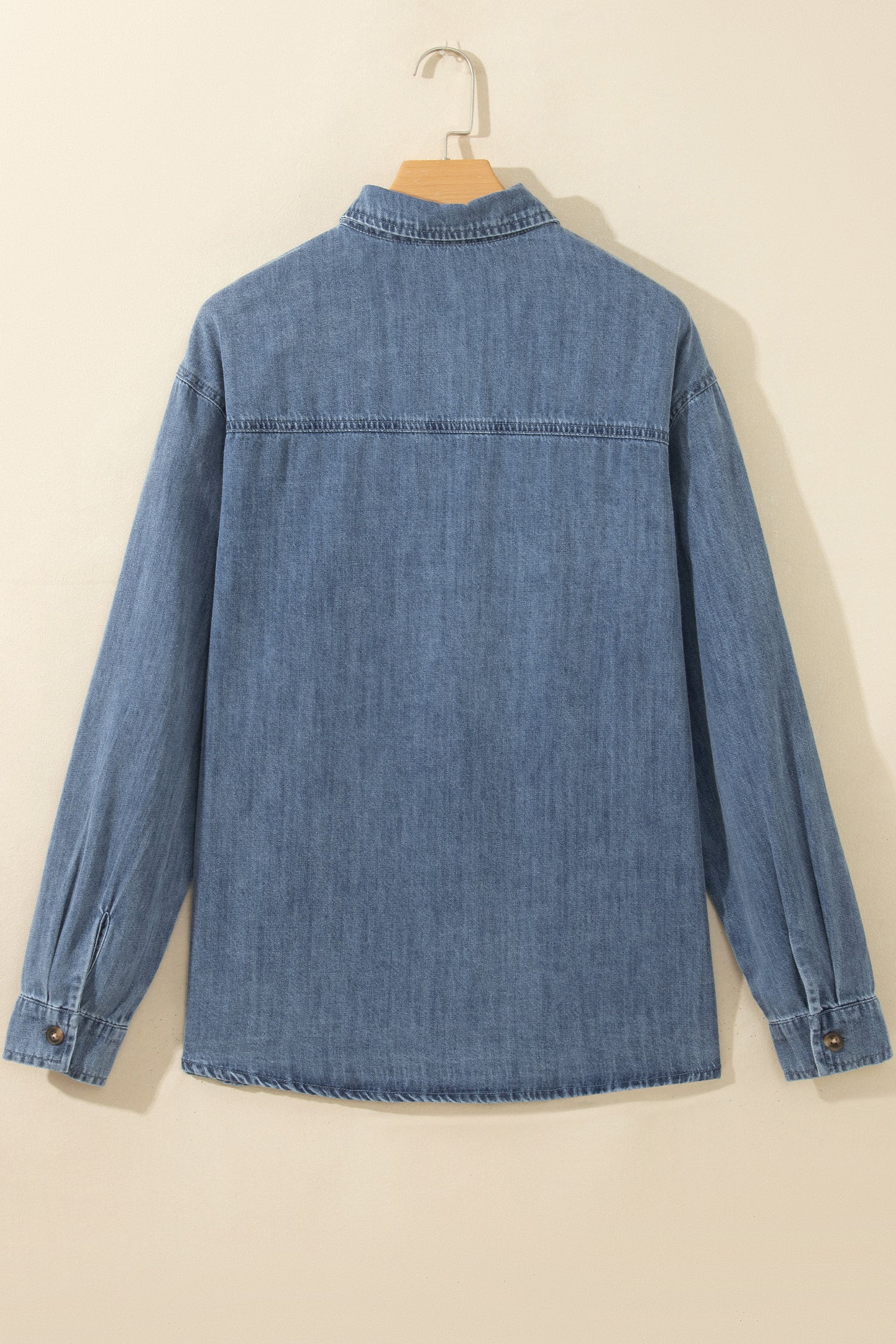 Color Block Pocket Detail Casual Button Down Denim Shirt – Sky Blue