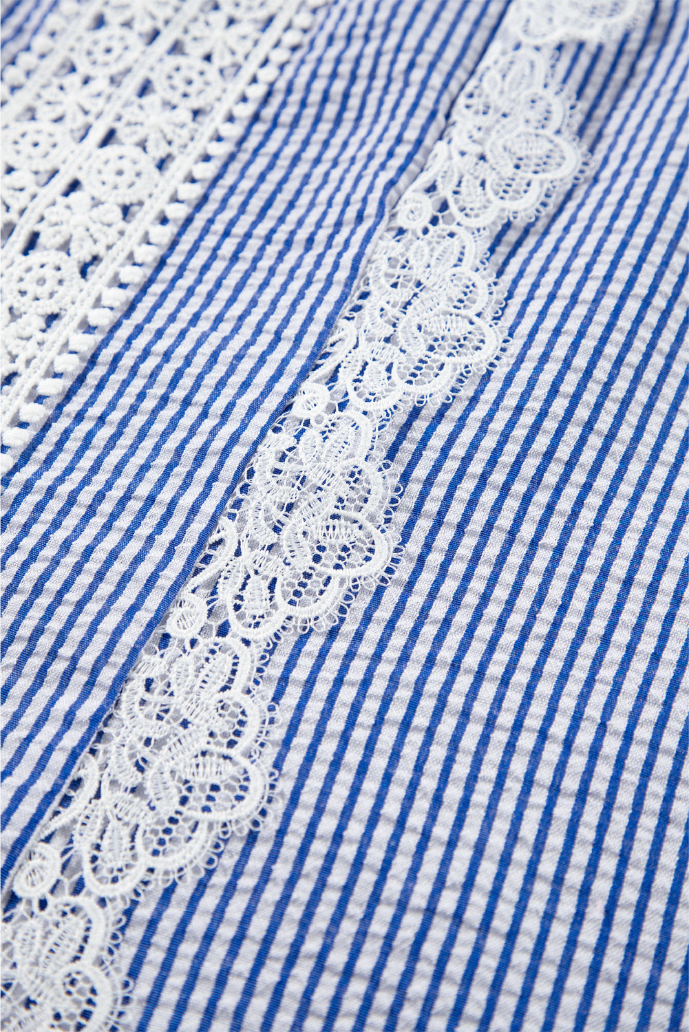 Sky Blue Stripe Lace Patchwork Crew Neck Tank Top eAura
