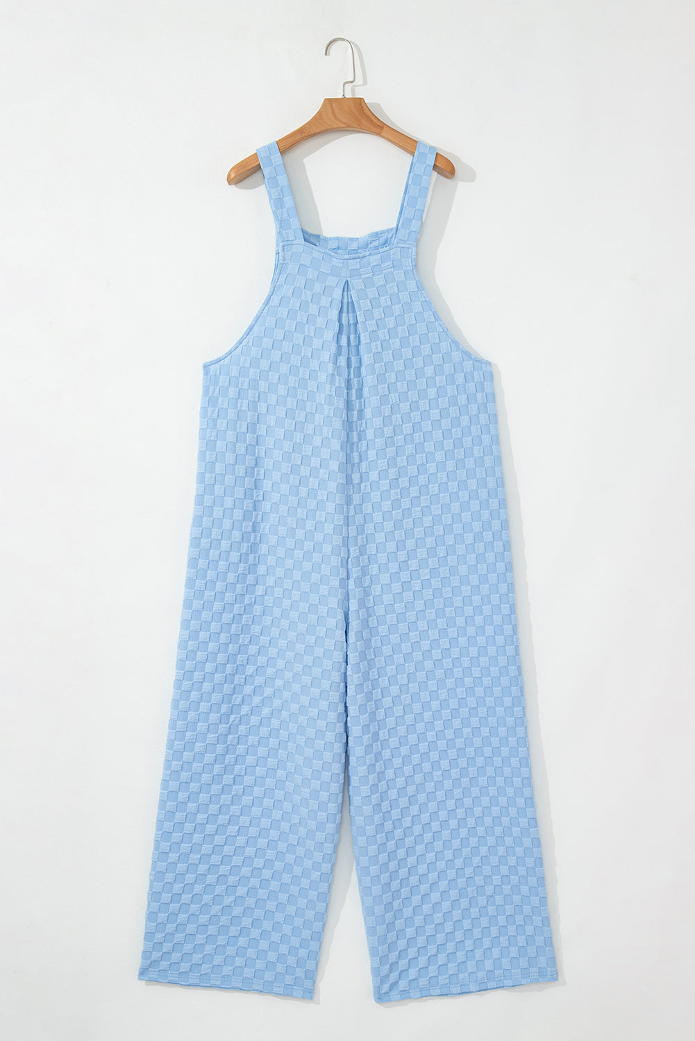 Beau Blue Checkered Pocketed High Waist Wide Leg Overall Dungarees eAura