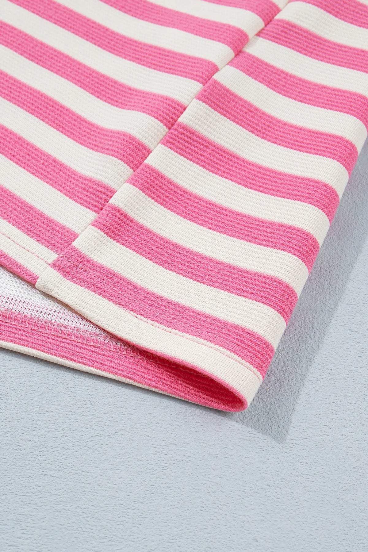 Contrast Patchwork Short Sleeve Loose Tee – Pink Stripe