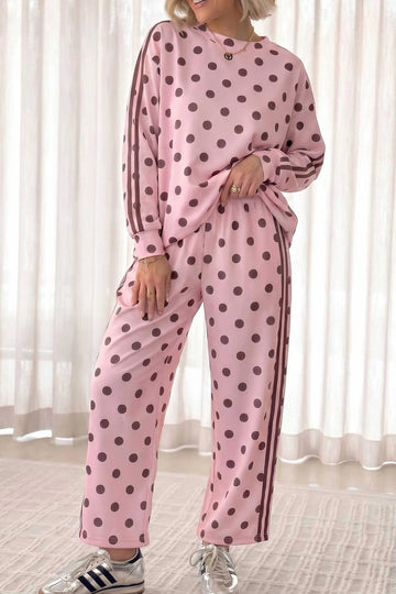 Co-ord Polka Dot Side-Stripe Long Sleeve Top and Trousers Set