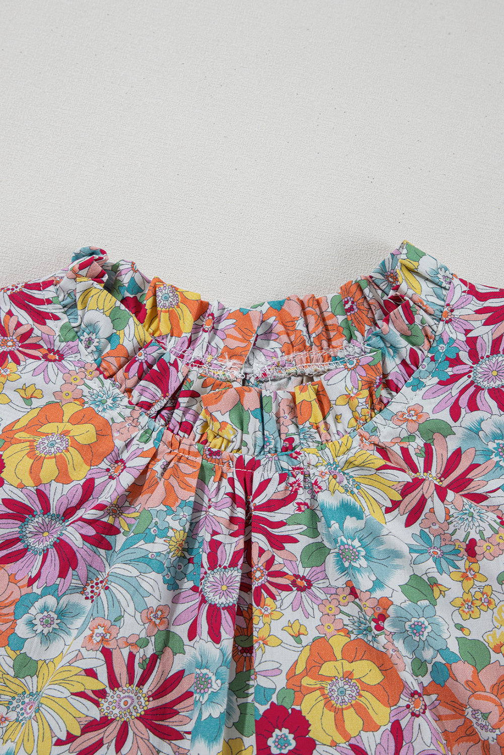 Floral Pleated Detail Flutter Sleeve Blouse eAura