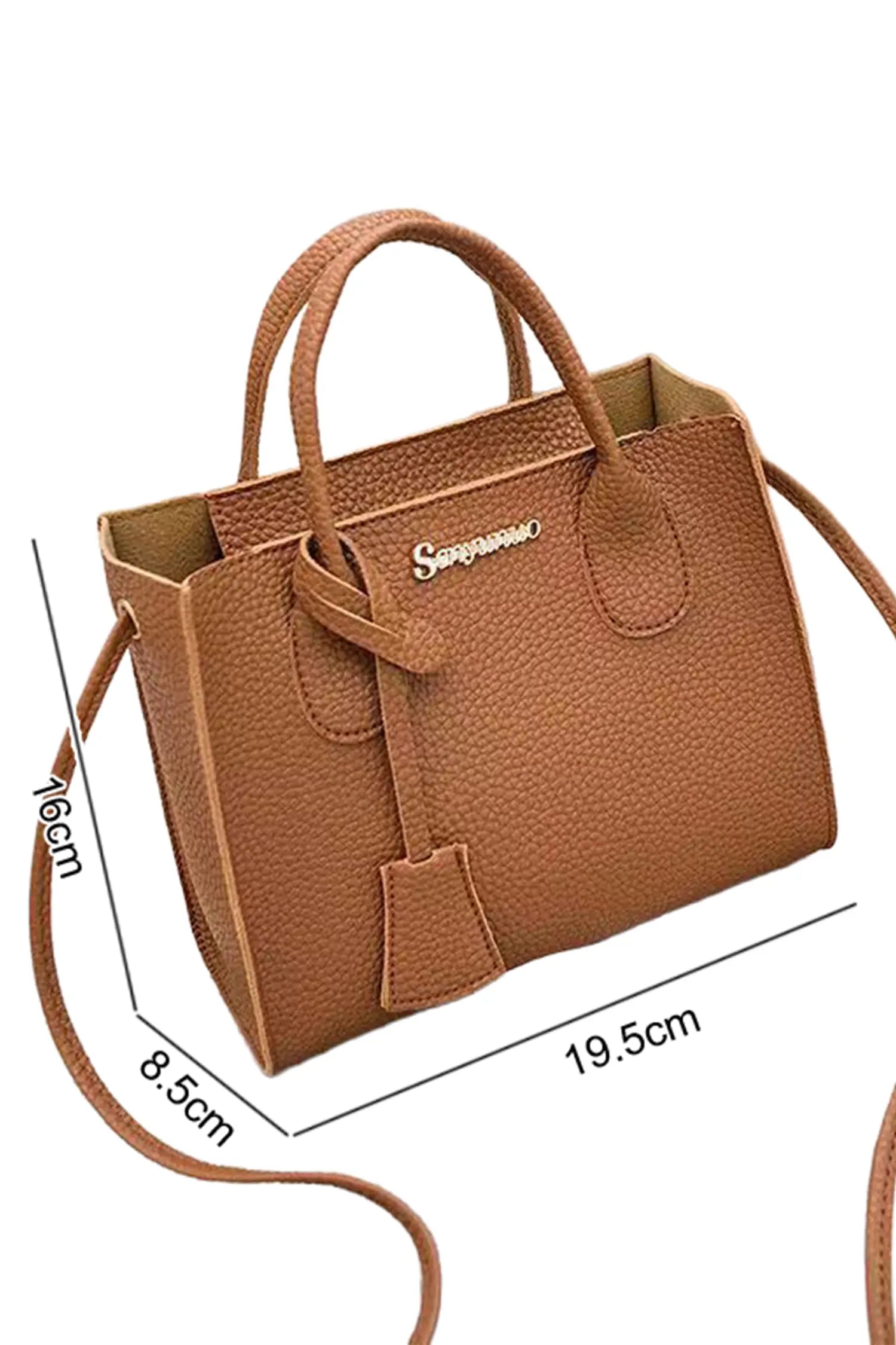 Camel Minimalist PU Leather Handle Shoulder Bag