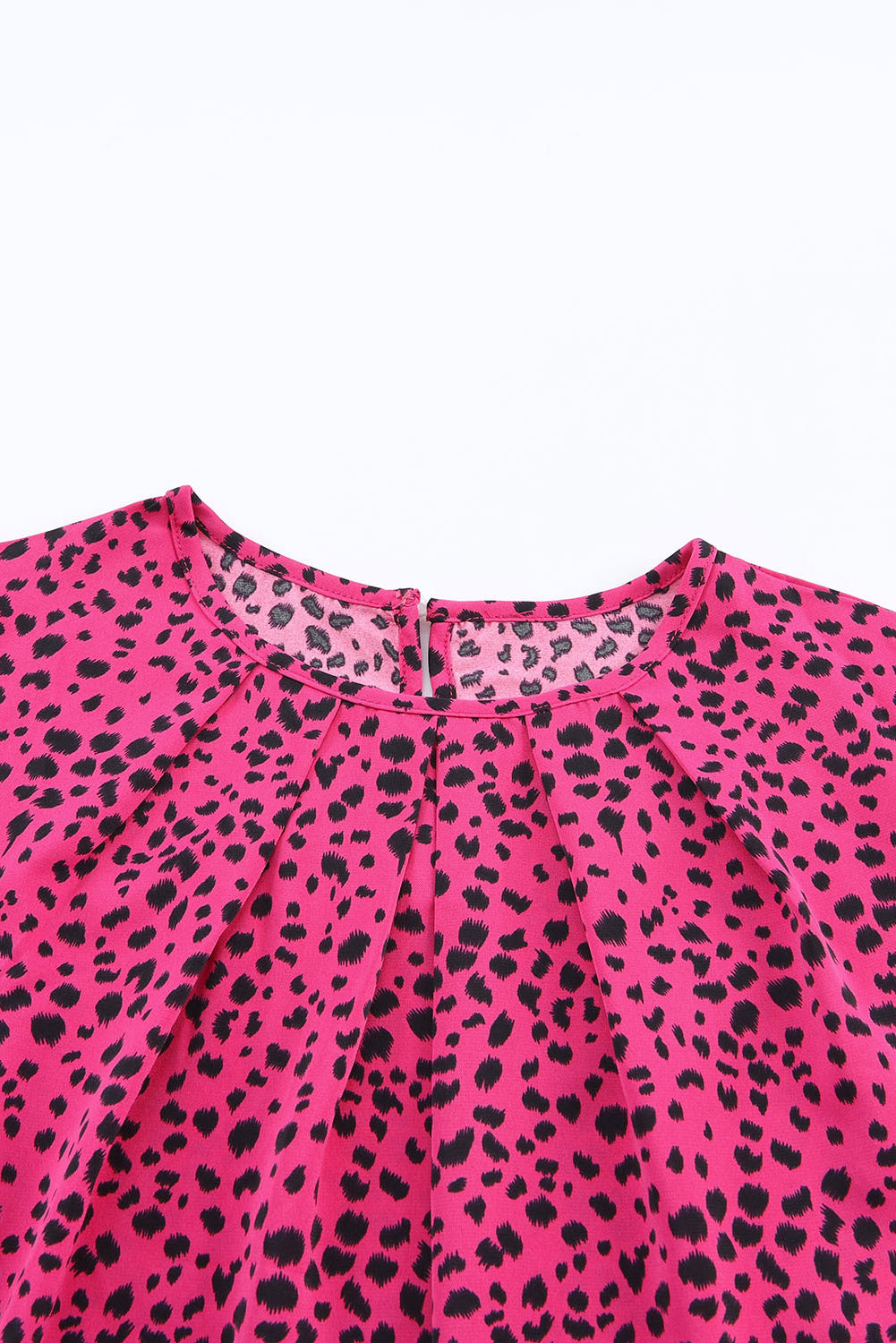 Rose Leopard Print Pleated Blouse with Keyhole eAura