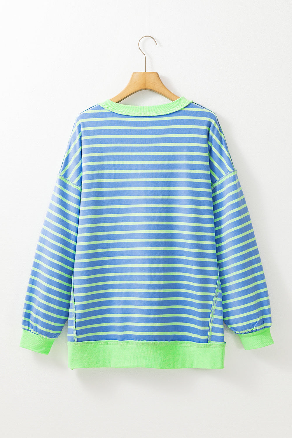 Pink Stripe Contrast Trim High Low Pullover Tunic Sweatshirt eAura