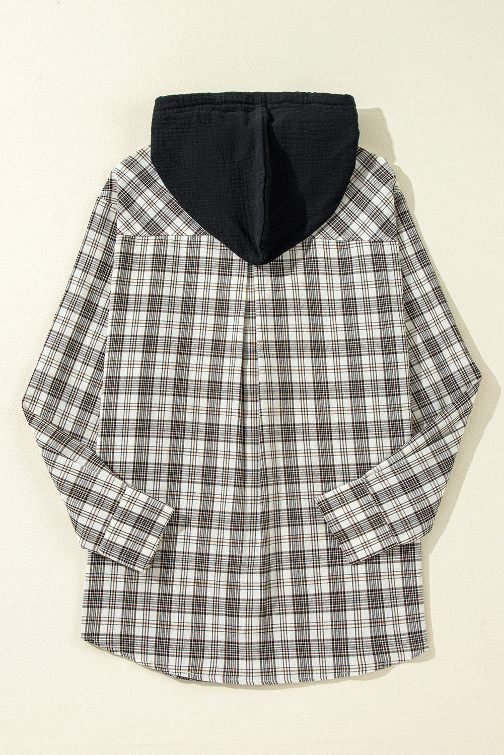 Black Checkered Print Loose Fit Buttoned Hooded Shacket eAura