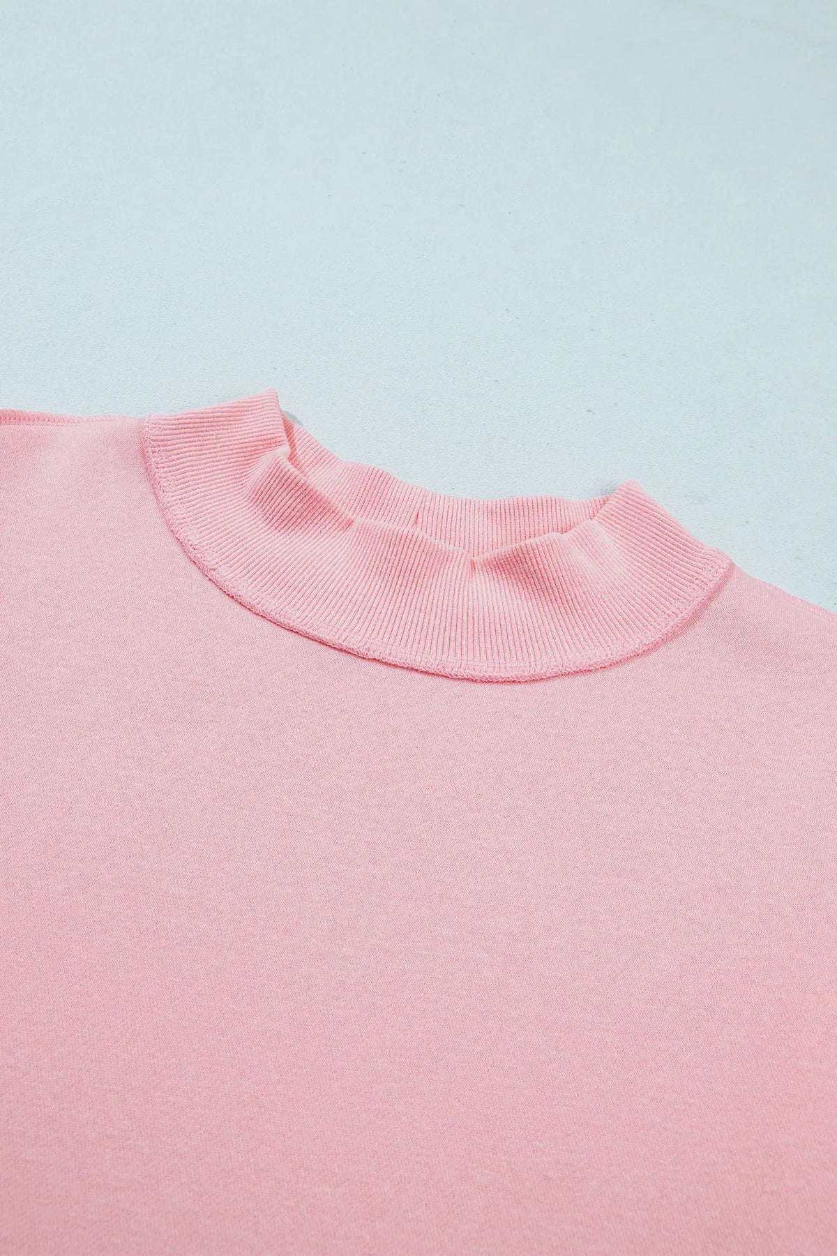 Light Pink High Neck Exposed Seam Drop Shoulder Baggy Pullover Short Set