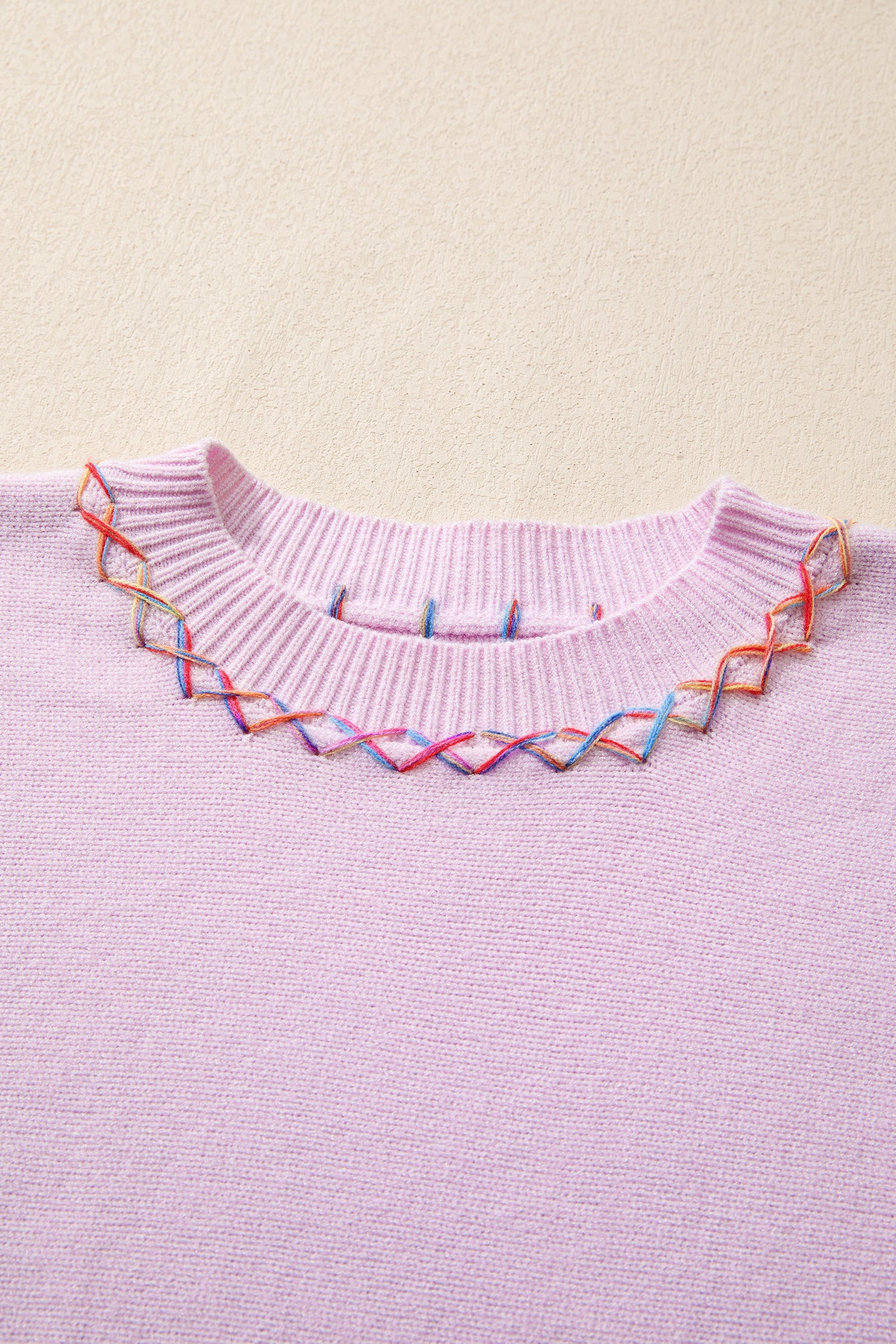 Rainbow Stitching Balloon Sleeve Relaxed Sweater - eAura