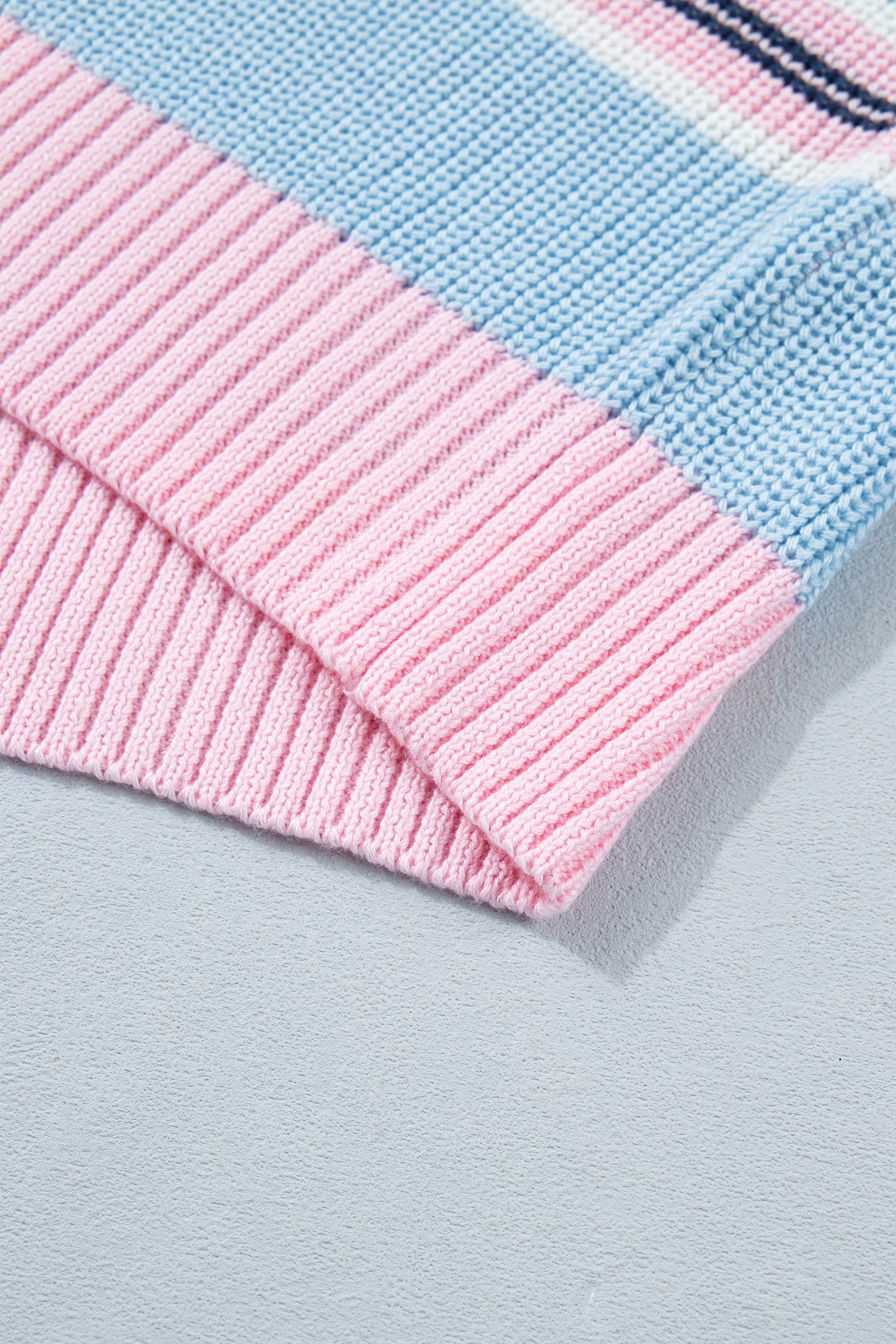 Striped Button Collar Long Sleeve Shift Fit Winter Knitwear Sweater – Sky Blue Stripe
