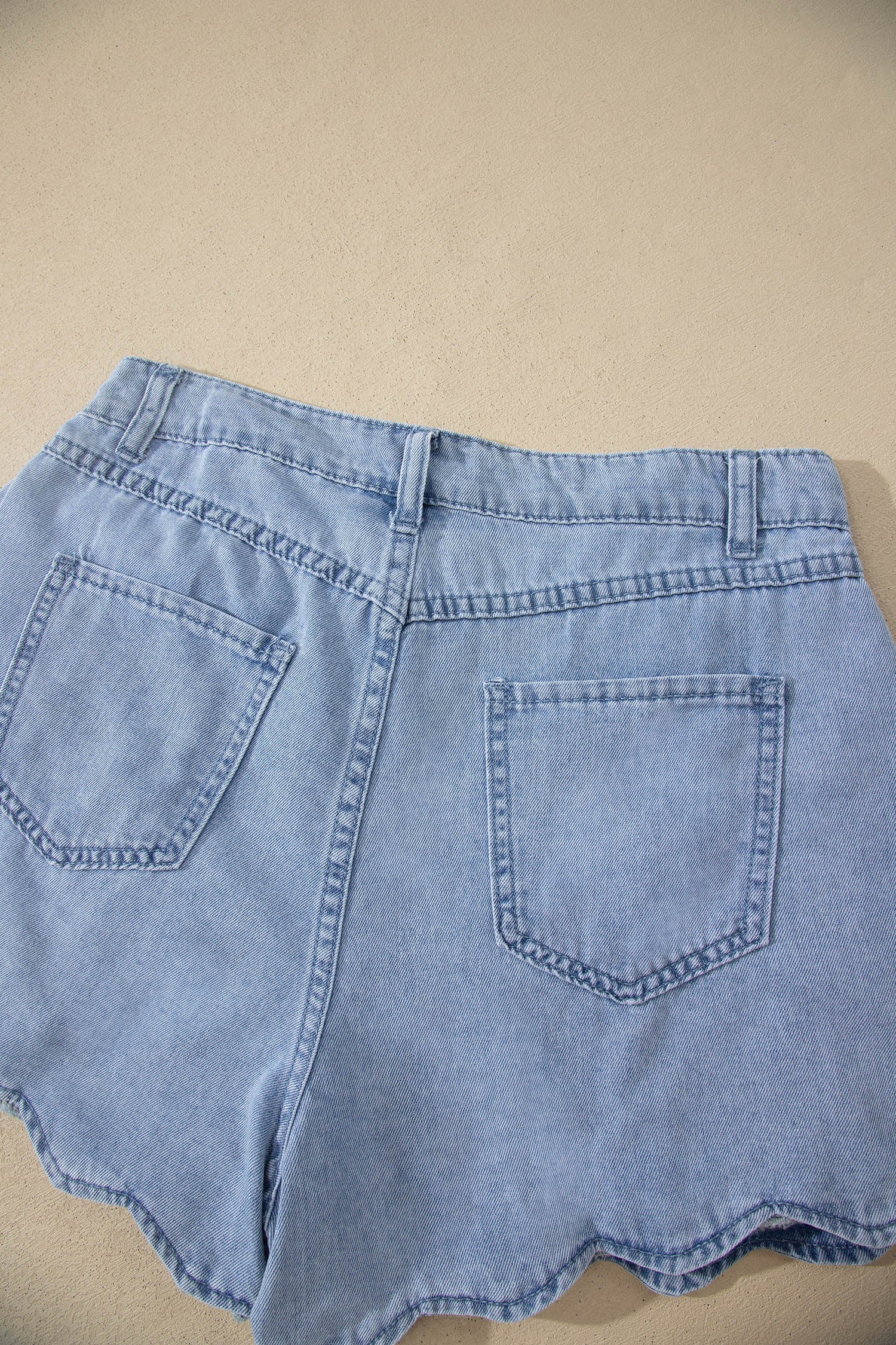 Myosotis Scalloped Hem Casual Denim Shorts