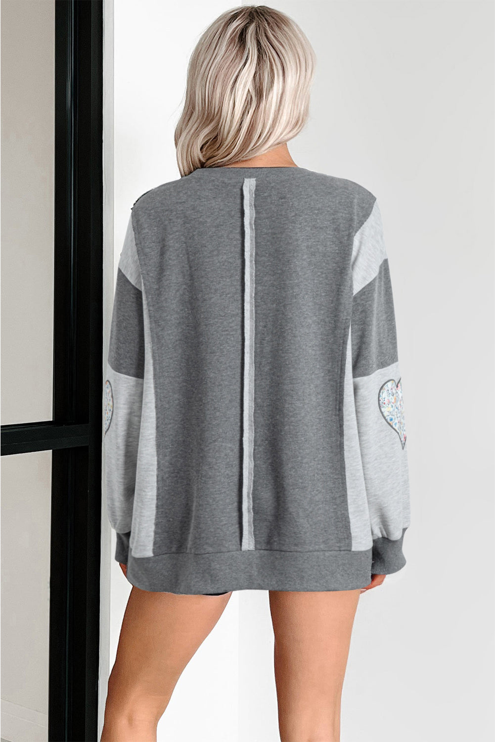 LOVE Graphic Exposed Seam Patchwork Uneven Hem Chic Sweatshirt - eAura
