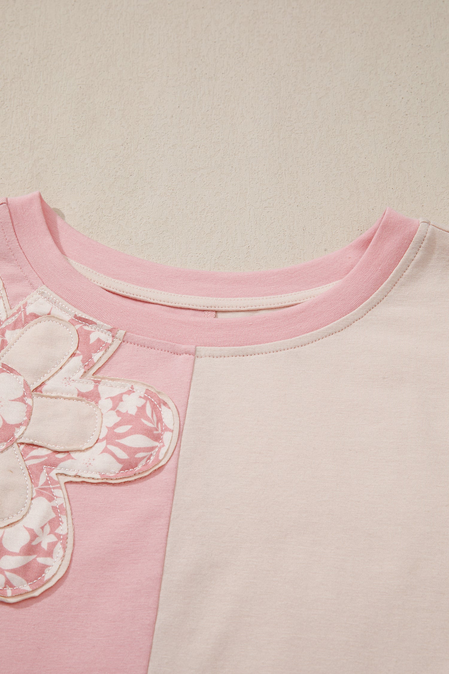 Colour Block Flower Patched Loose T-Shirt