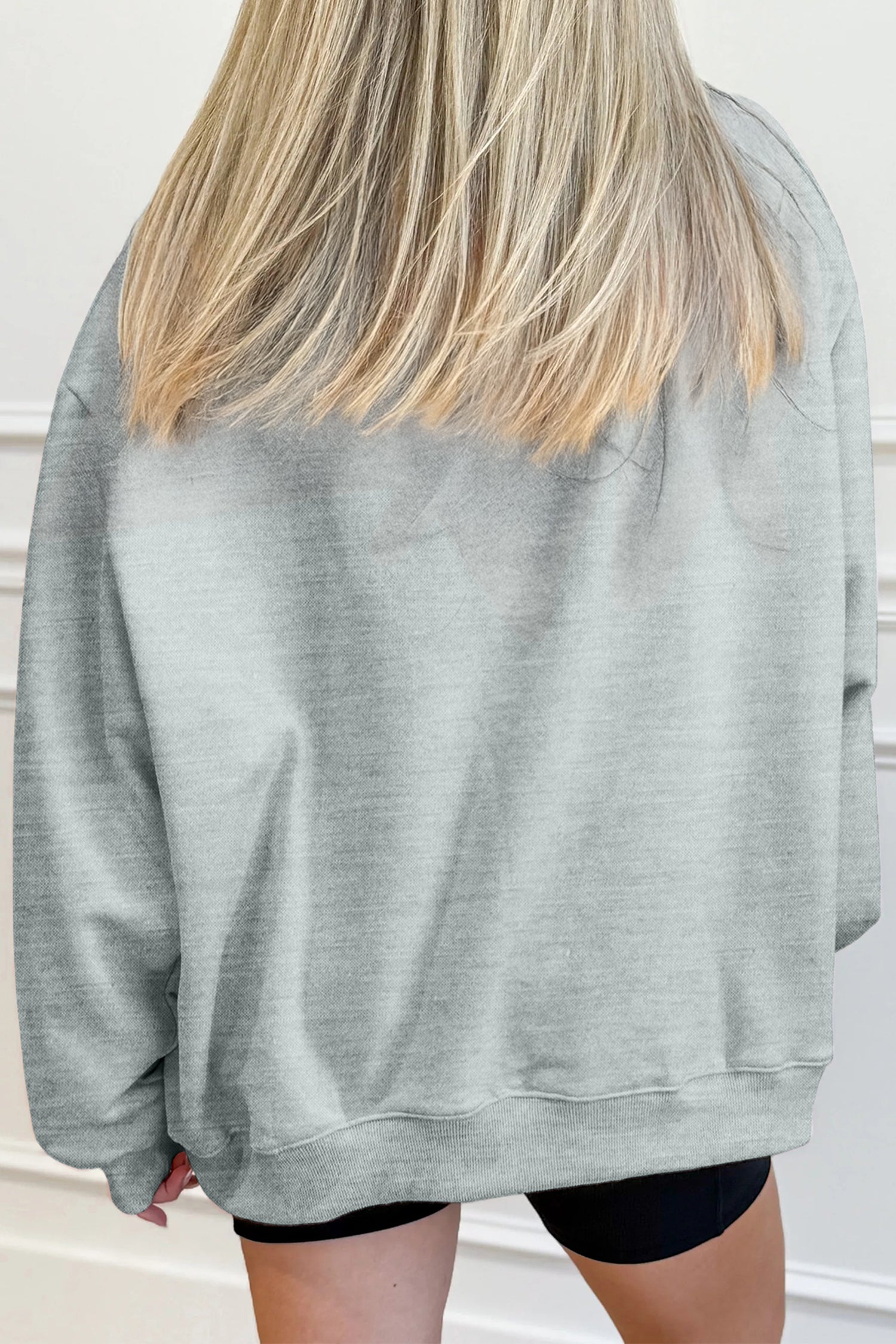 hello fall Embroidered Pumpkin Detail Mock Neck Sweatshirt – Gray