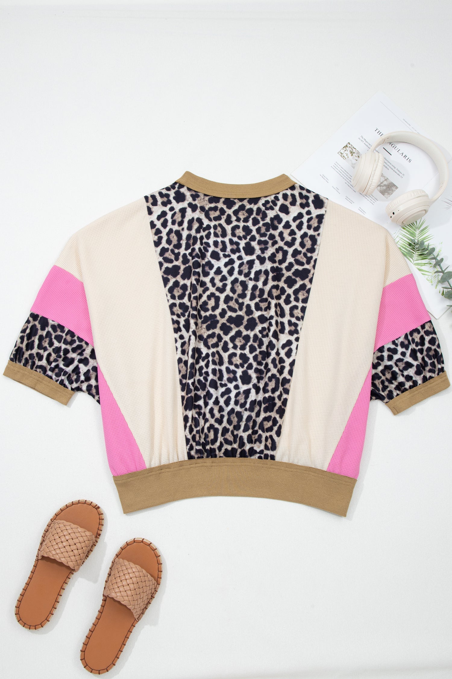 Leopard Print Colour Block 3/4 Sleeve Baggy Top - eAura