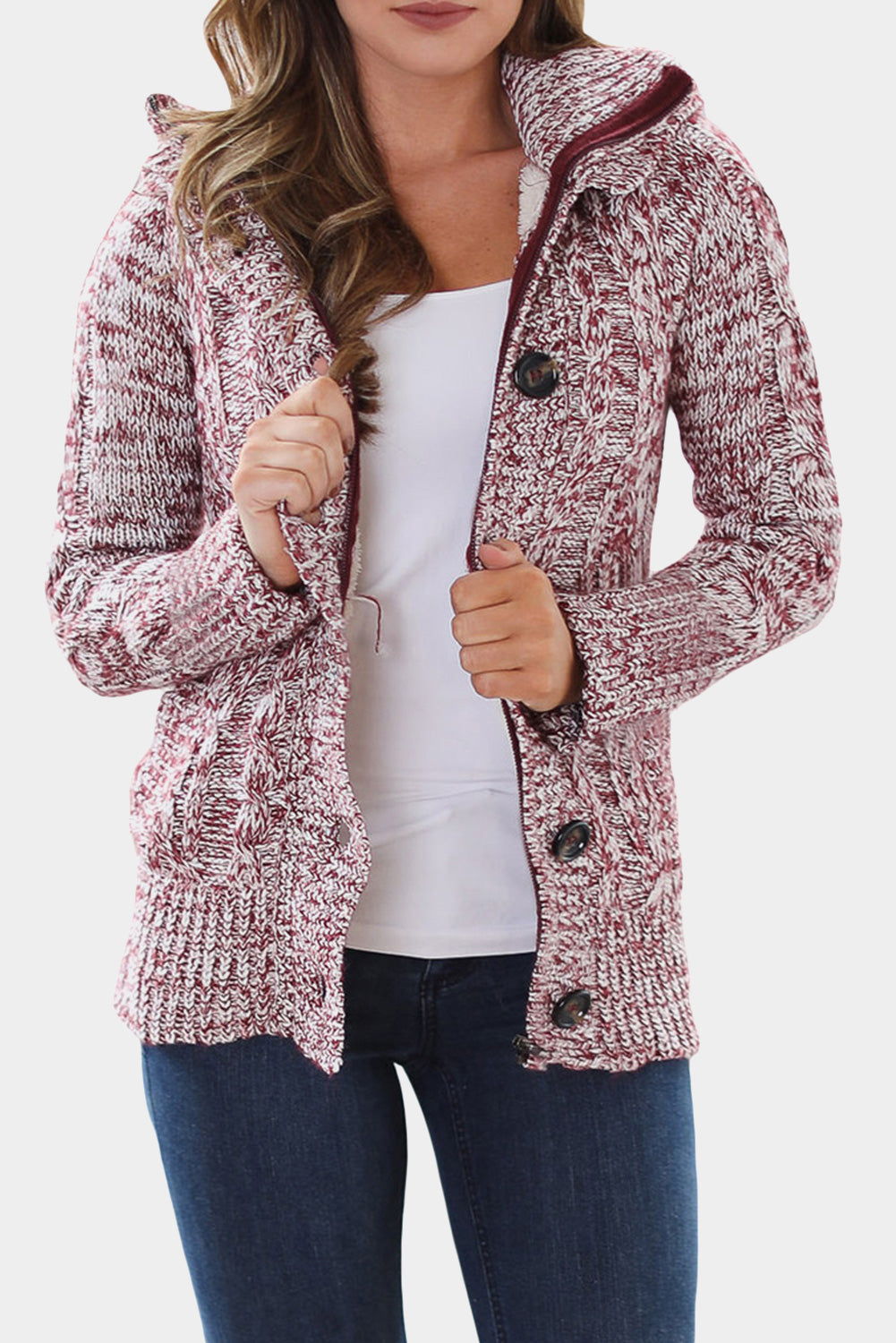 Dark Grey Long Sleeve Button-up Hooded Cardigans eAura