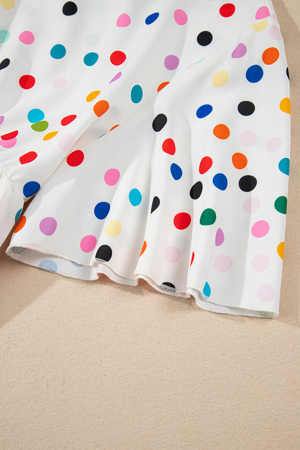 White Colourful Polka Dot Short Sleeve Tiered Ruffled Babydoll Blouse eAura