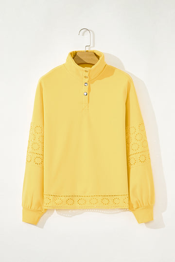 Embroidered Flower Patchwork Snap Buttons Pullover Sweatshirt - eAura