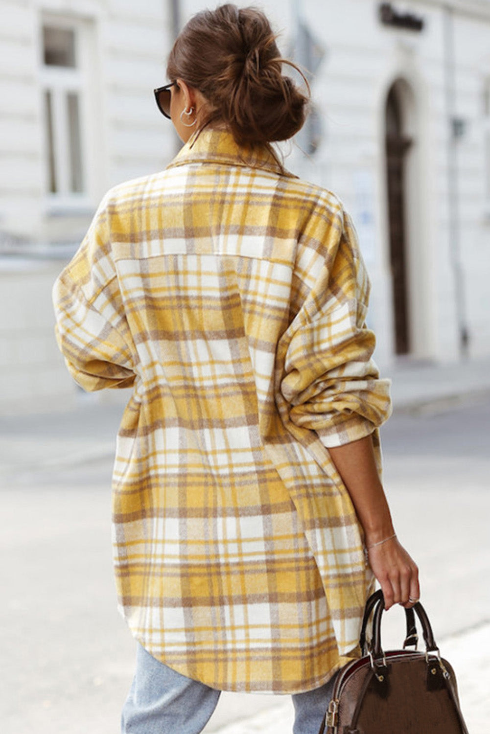 Yellow Plaid Flap Pocket Long Sleeve Shacket Beagle Boutique Fashion Outlet