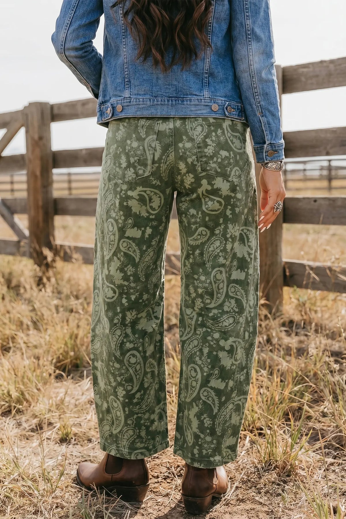 Paisley Print Harem Denim Pants – Green