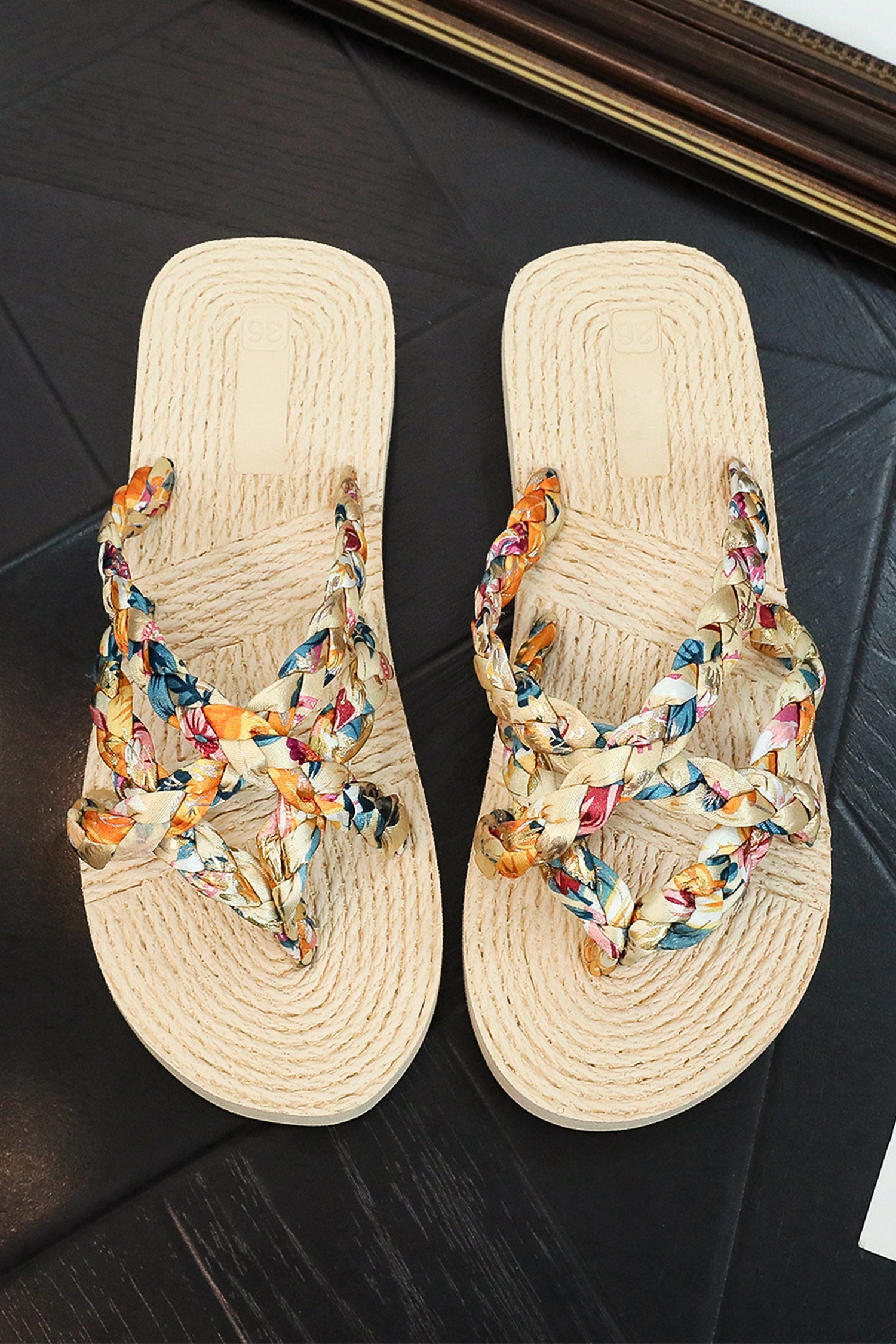 Beige Boho Printed Woven Caged Sandals