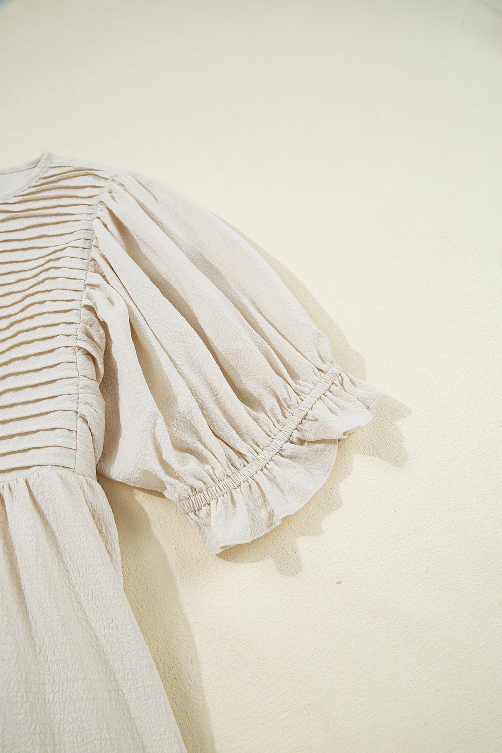 White Textured Ruffled Puff Sleeve Oversized Dress eAura