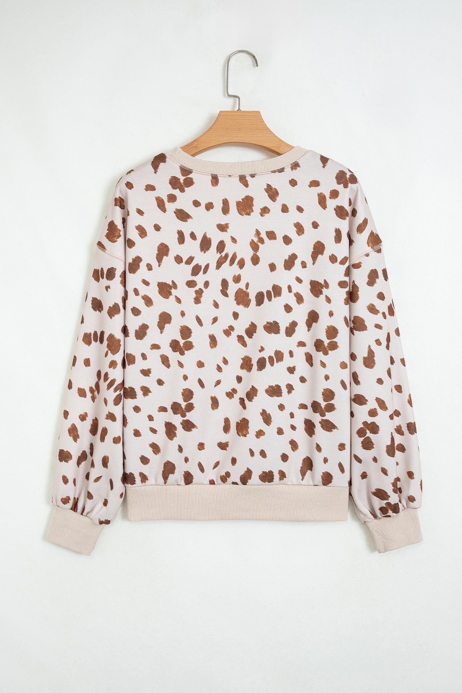 Leopard Print Dropped Shoulder Round Neck Casual Sweatshirt – Brown