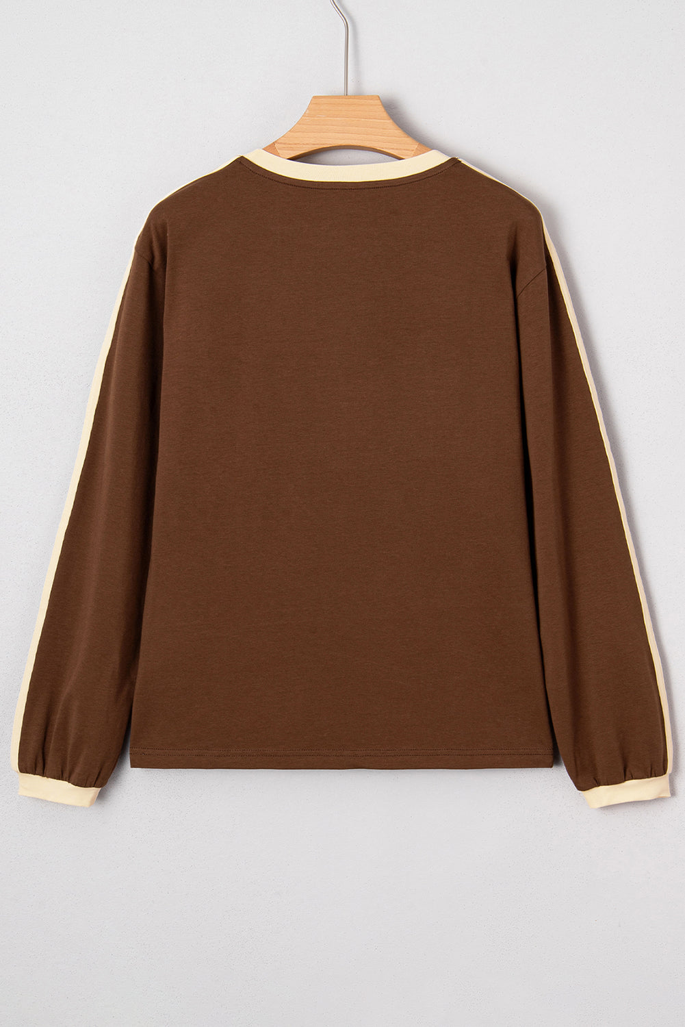 Varsity Striped Accent Contrast Crew Neck Long Sleeve T-Shirt - eAura