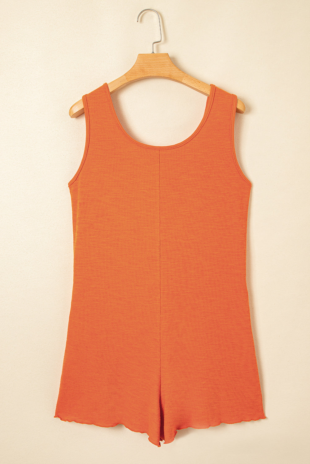 Grapefruit Orange U Neck Button Front Sleeveless Romper eAura